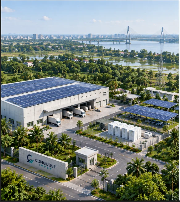 Conquest Impex solar-powered logistics and energy storage facility