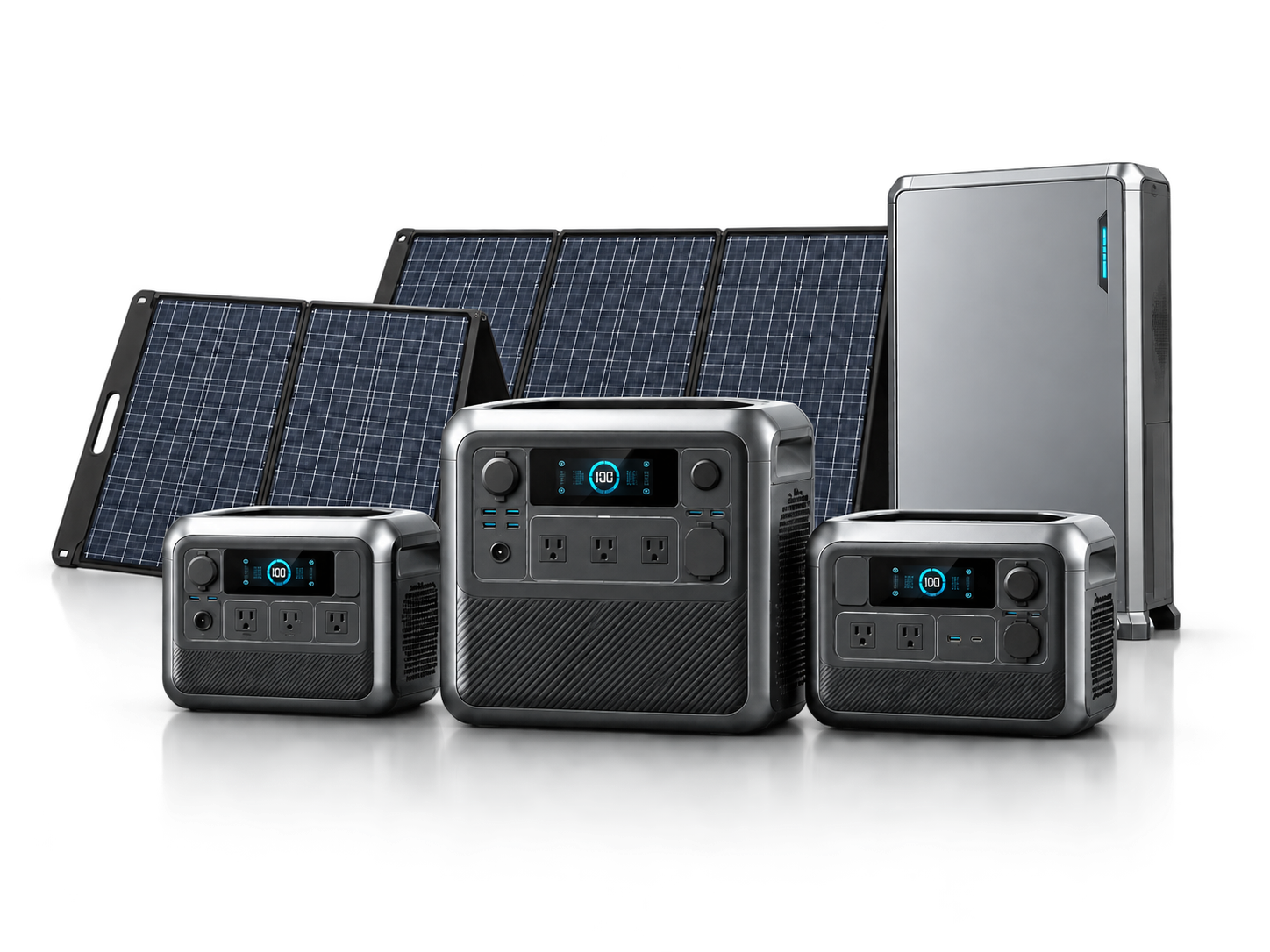 Portable power stations, solar panels and home battery system