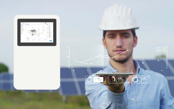 Vilion ViStarter Energy Management System EMS touchscreen interface display unit being set up by an electrician