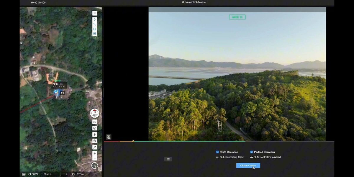 DJI Matrice 400 high-altitude aerial survey view over lake and forest