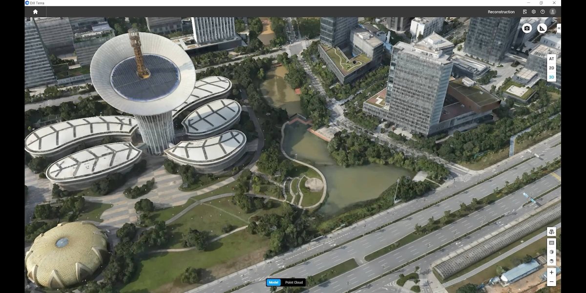 DJI Matrice 400 3D city mapping view over urban buildings and stadium