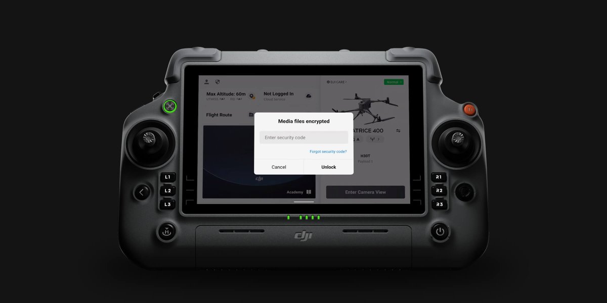 DJI RC Plus smart controller interface for DJI Matrice 400 enterprise drone