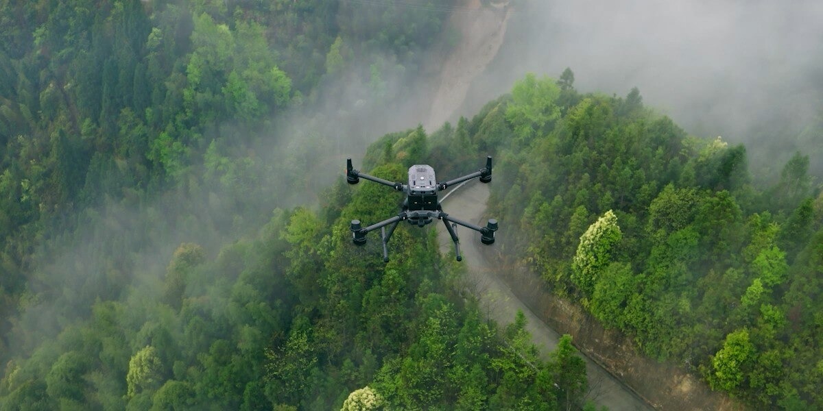DJI Matrice aerial survey over dense green forest canopy
