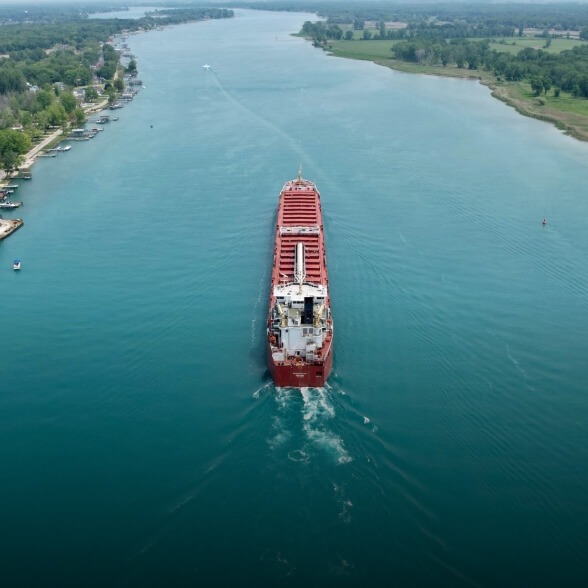 DJI Matrice drone conducting maritime cargo ship inspection from above